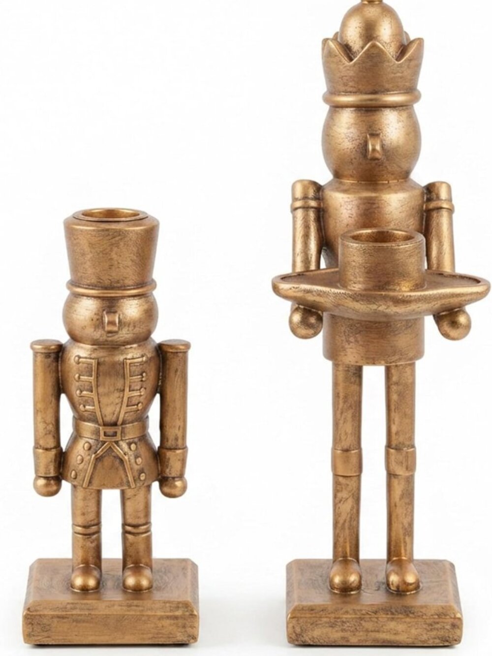 Elegant Gold Resin Nutcracker Taper Candle Holders - Set of 2 for Home Decor